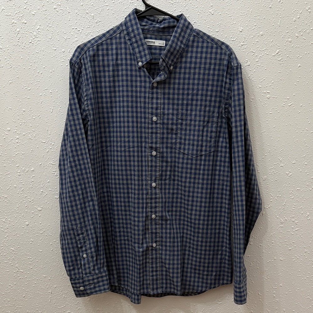 Sonoma Blue and Gray Checkered Button Down Shirt